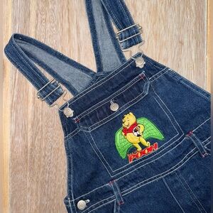 New Vintage Winnie The Pooh Embroidery 100% Cotton Denim Overalls-Size 7 Unisex